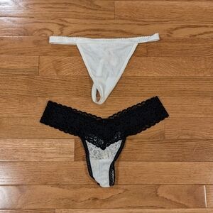 Victoria's Secret Vintage Cotton V-string M And Black and White Lace OS NWT